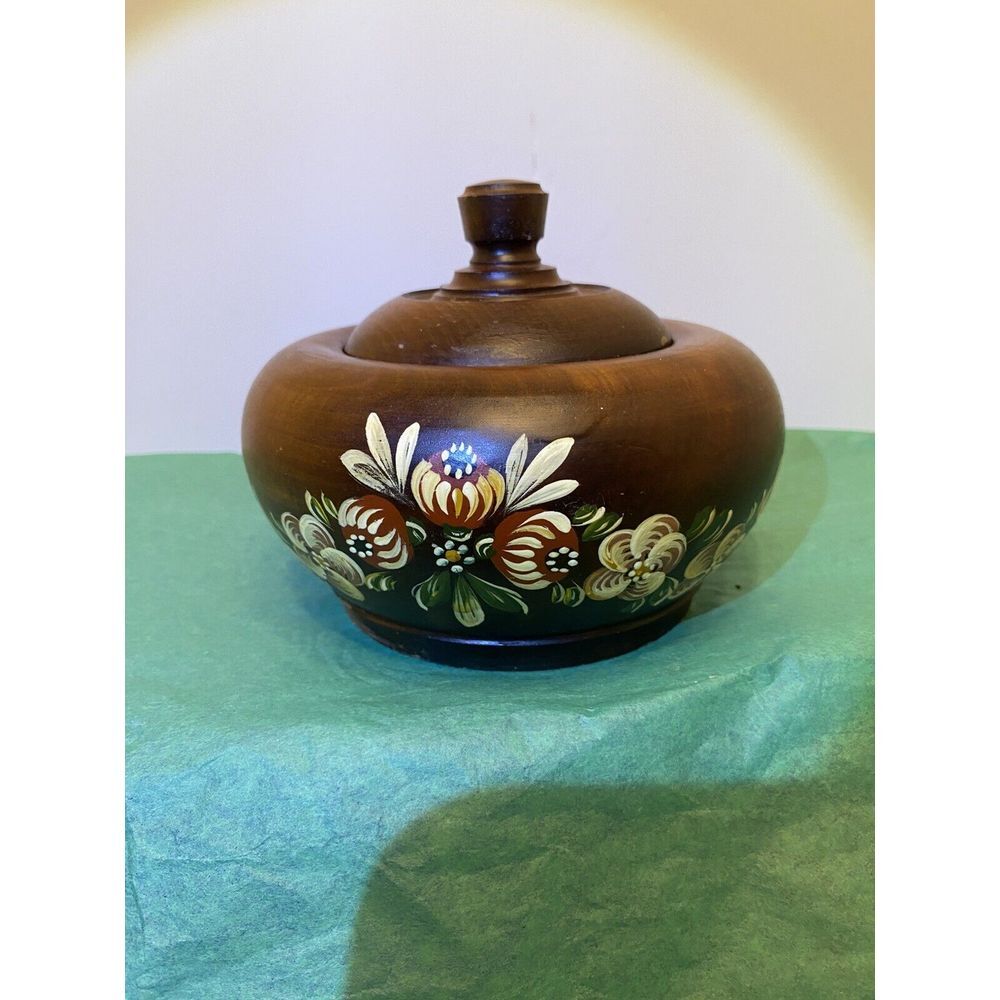 Hand turned hand painted wooden tobacco jar vintage 1983 - Picture 2 of 11